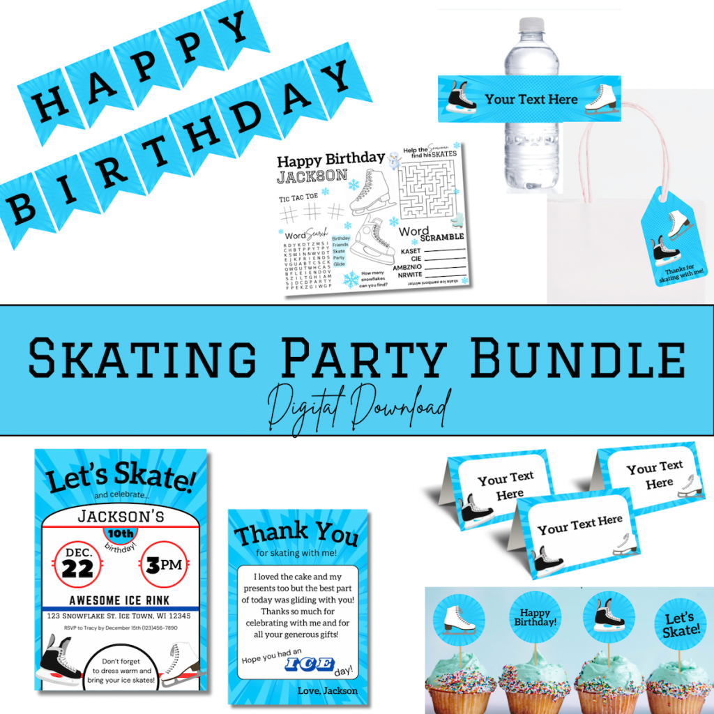 digital ice skating birthday party bundle on Etsy